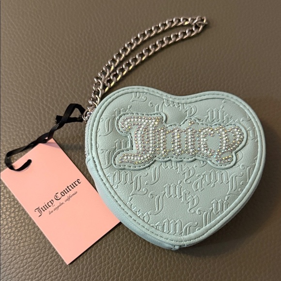 Juicy Couture Handbags - Juicy Couture Mint Heart Clutch with Chain